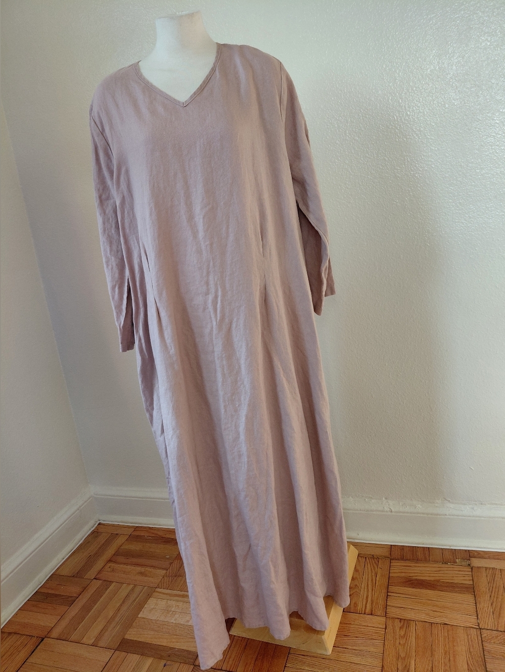 ADEPTT-Women's Sz 2XL V-Neck Maxi Dress in Dusty Rose 100%Linen